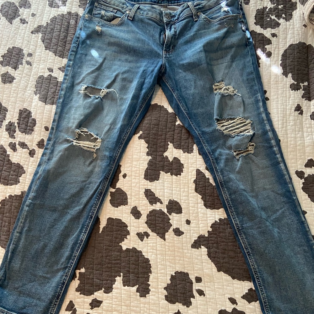 Silver distressed boyfriend jeans